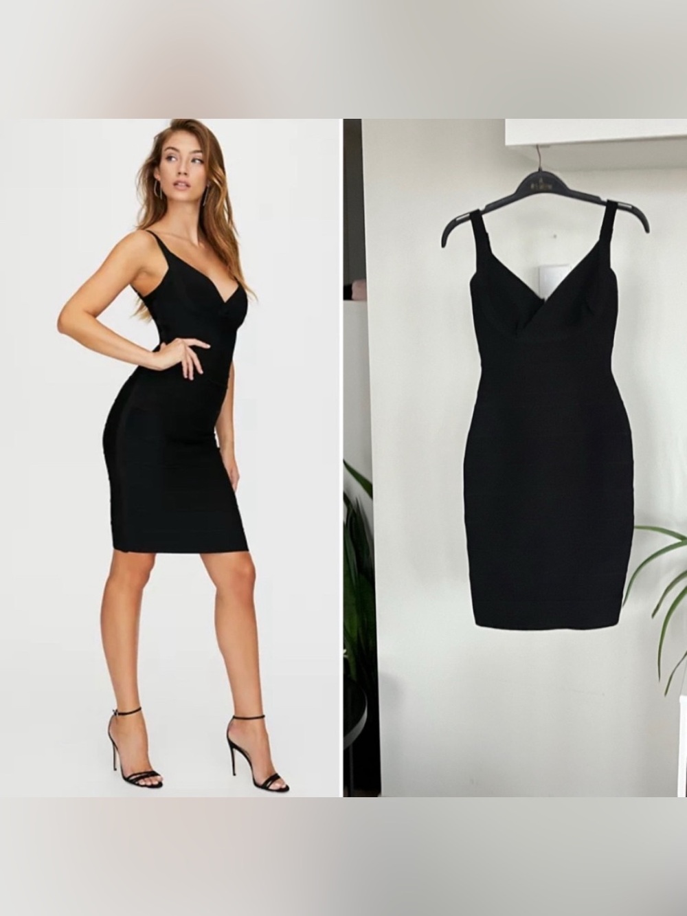 Aritzia Sleek Black V-Neck Midi Bodycon Dress